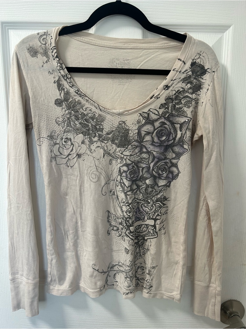 Stranded Cream Long Sleeve Floral Rose Graphic Top